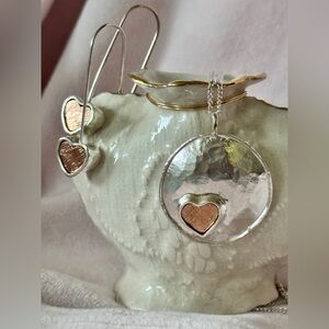 Beautiful Crafted Sterling Silver Heart Earrings & Necklace Set (NWOT)